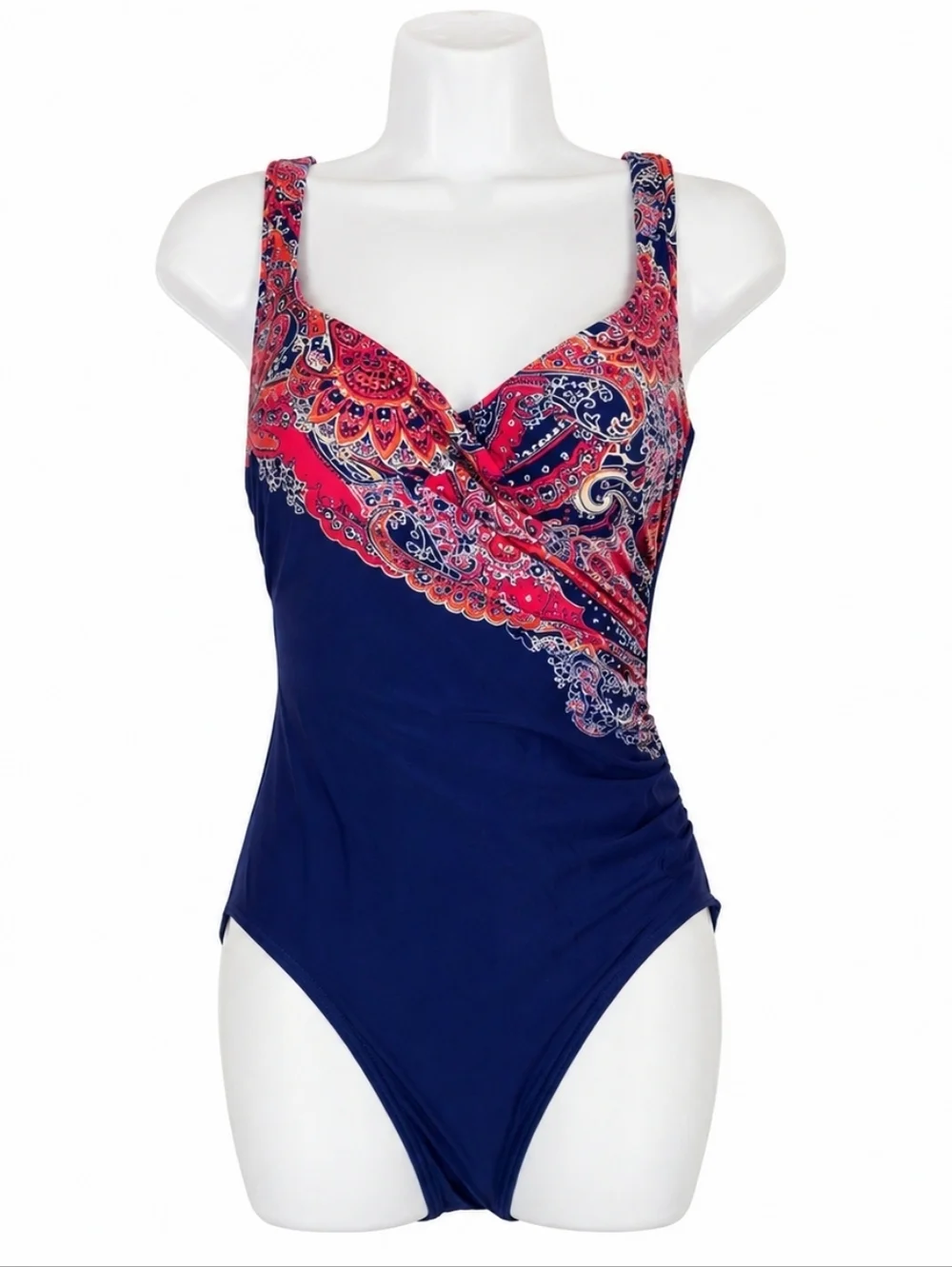 Miraclesuit Amici Paisley One Piece Swimsuit Tummy Control Navy Pink Size 10
